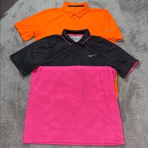 2-Nike Tour Performance Stretch Hyper Orange Gray & Pink Golf Polo shirt L Mens